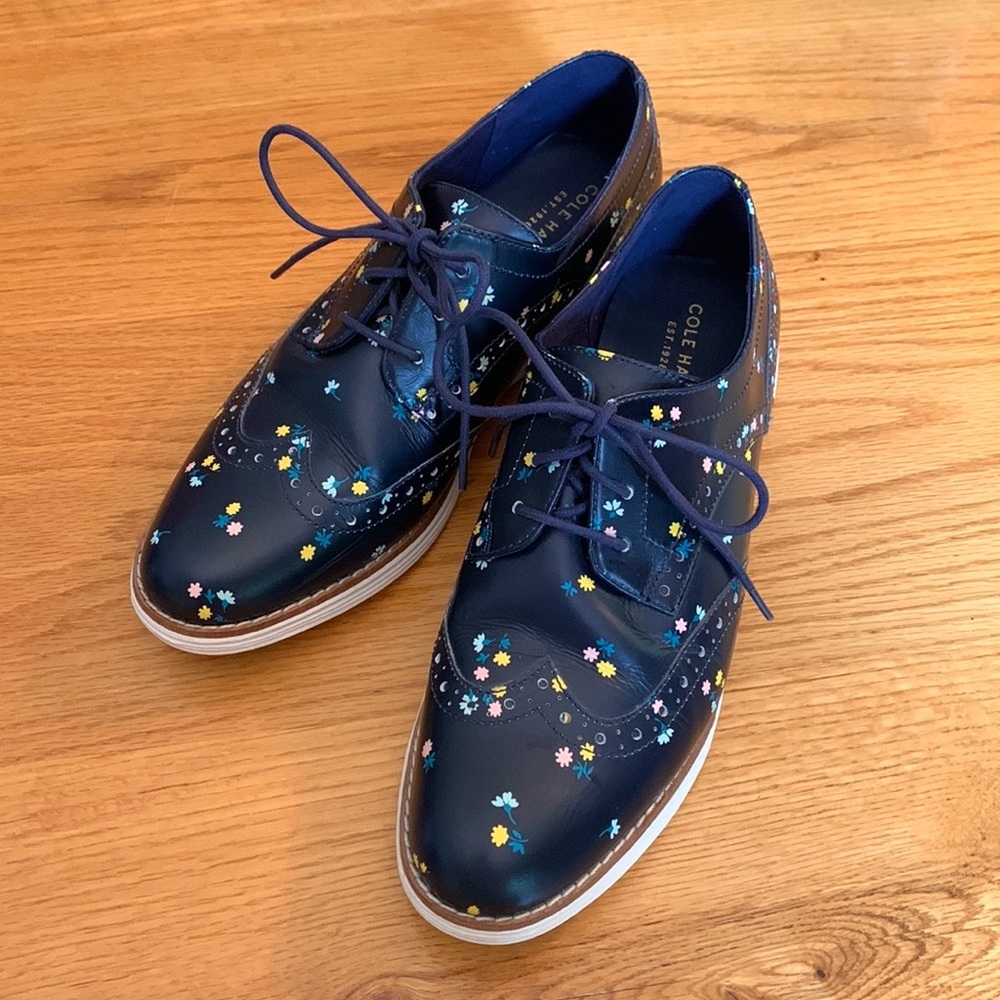 Women’s Cole Haan Grand O.S. Navy Floral Wingtip Oxford Shoes